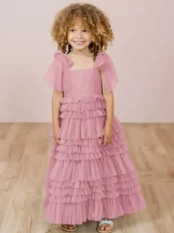 Robes de fille de fleur blanche Blush rose Tulle sans manches bijou cou robes de fille de fleur