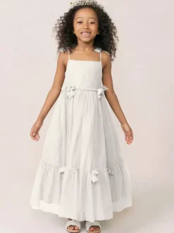 Robes de fille de fleur blanche Organza rose doux sans manches col bijou robes de fille de fleur