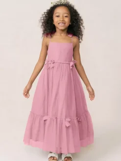 Robes de fille de fleur blanche Organza rose doux sans manches col bijou robes de fille de fleur