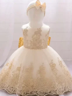 Robes de fille de fleur blanche robes d'occasion spéciale dentelle bleu royal sans manches col bijou robes de fille de fleur