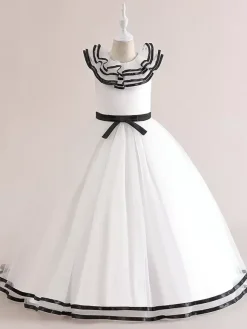 Robes de fille de fleur blanche Robes d'occasion spéciale Tulle blanc sans manches col bijou Robes de fille de fleur
