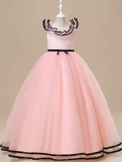 Robes de fille de fleur blanche Robes d'occasion spéciale Tulle blanc sans manches col bijou Robes de fille de fleur