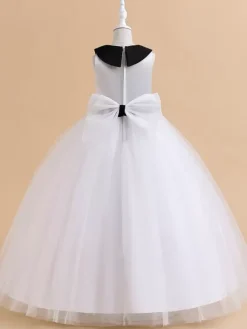 Robes de fille de fleur blanche Robes d'occasion spéciale Tulle blanc sans manches col bijou Robes de fille de fleur
