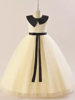 Robes de fille de fleur blanche Robes d'occasion spéciale Tulle blanc sans manches col bijou Robes de fille de fleur