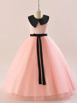 Robes de fille de fleur blanche Robes d'occasion spéciale Tulle blanc sans manches col bijou Robes de fille de fleur