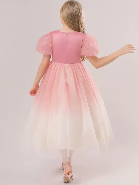 Robes de fille de fleur blanche robes d'occasion spéciale paillettes roses manches courtes col bijou robes de fille de fleur