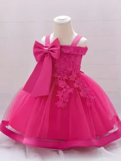 Robes de fille de fleur blanche Tulle rose doux sans manches col carré robes de fille de fleur