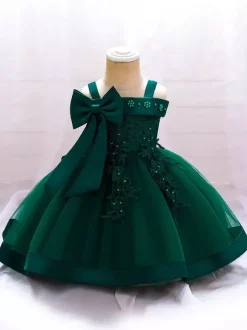 Robes de fille de fleur blanche Tulle rose doux sans manches col carré robes de fille de fleur