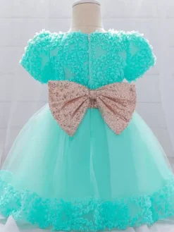 Robes de fille de fleur blanche Robes d'occasion spéciale Dentelle blanche Manches courtes Col bijou Robes de fille de fleur