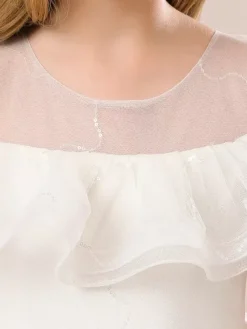 Robes de fille de fleur blanche Champagne Organza sans manches bijou cou robes de fille de fleur