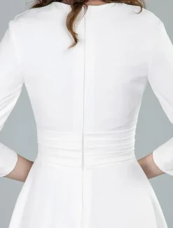 Robes de mariée courtes col en v manches 3/4 longueur longueur genou robe de mariage