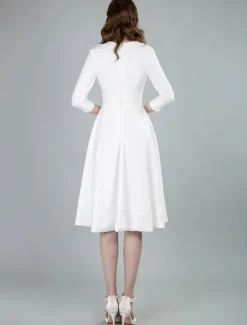 Robes de mariée courtes col en v manches 3/4 longueur longueur genou robe de mariage