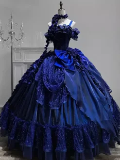 Robes de mariée gothiques Lolita à volants et n艙uds robe rouge et blanche