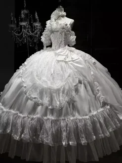 Robes de mariée gothiques Lolita à volants et n艙uds robe rouge et blanche