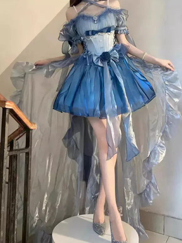 Robes de Noël gothiques lolita avec n艙uds rouges roses et blancs ceinture dos nu