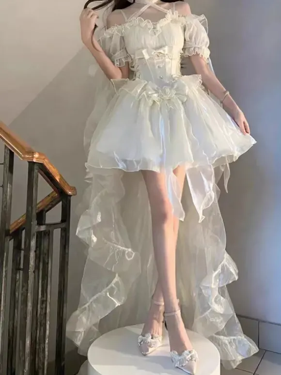 Robes de Noël gothiques lolita avec n艙uds rouges roses et blancs ceinture dos nu