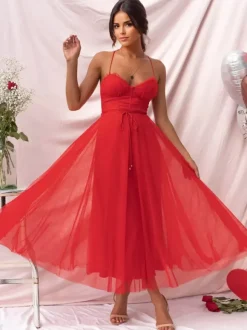 Robes De Soirée À Bretelle Robe Semi-formelle En Couches Sans Manches Plissée À Col En C艙ur Bordeaux