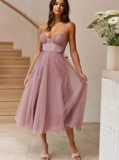 Robes De Soirée À Bretelle Robe Semi-formelle En Couches Sans Manches Plissée À Col En C艙ur Bordeaux