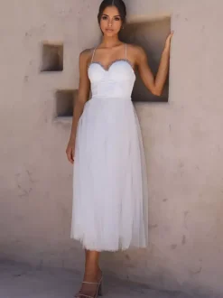 Robes De Soirée À Bretelle Robe Semi-formelle En Couches Sans Manches Plissée À Col En C艙ur Bordeaux