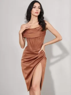 Robes De Soirée Corset Robe Moulante Semi-formelle À Une Épaule Robe Vert Sauge