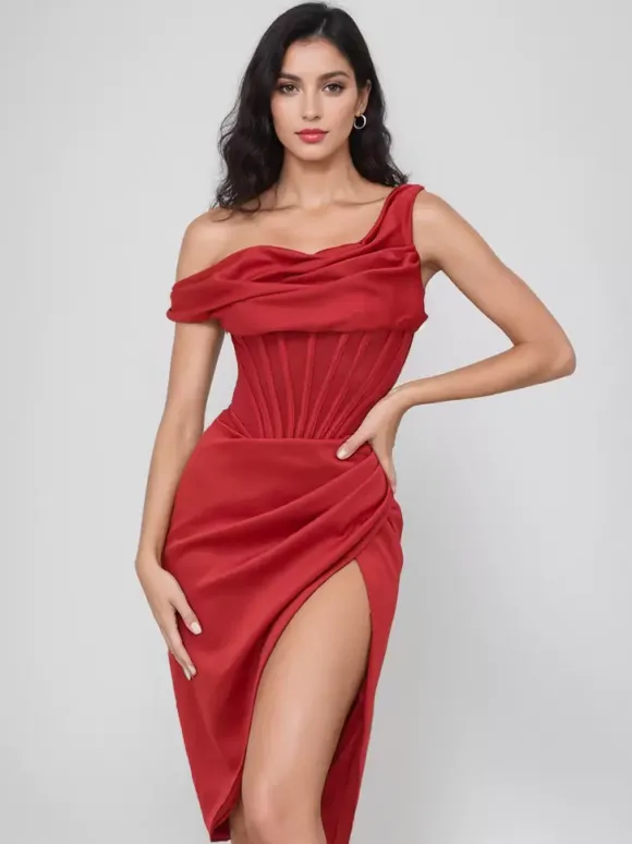 Robes De Soirée Corset Robe Moulante Semi-formelle À Une Épaule Robe Vert Sauge
