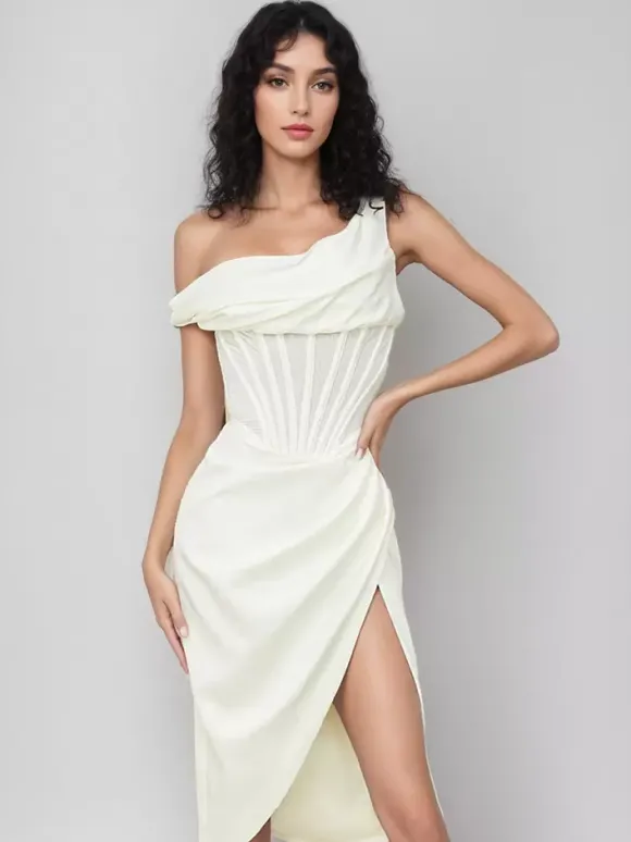 Robes De Soirée Corset Robe Moulante Semi-formelle À Une Épaule Robe Vert Sauge