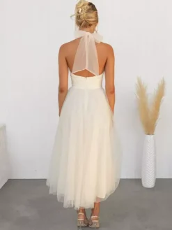Robes De Soirée Robe Semi-formelle Violette Plissée À Col Haut Sans Manches