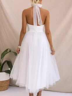 Robes De Soirée Robe Semi-formelle Violette Plissée À Col Haut Sans Manches