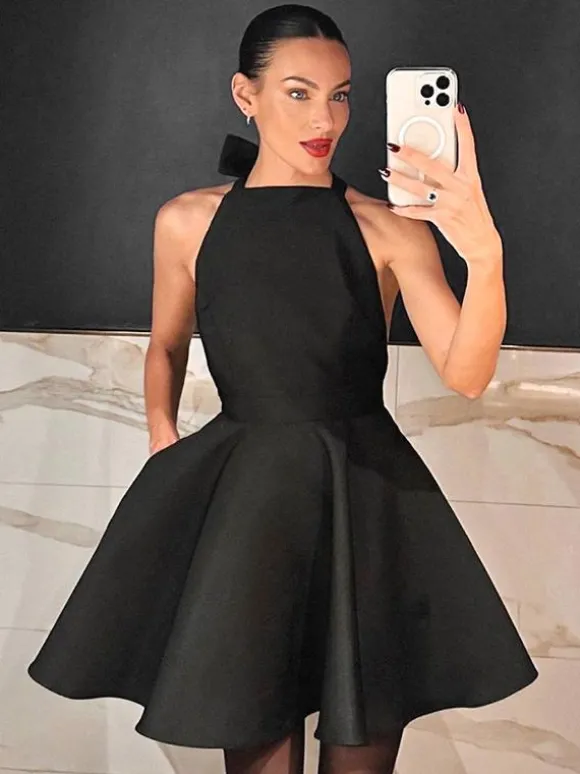Robes De Soirée Robe Semi-Formelle Irrégulière Noire Sans Manches Dos Nu