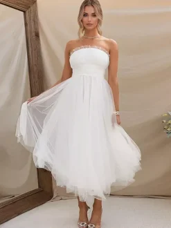 Robes De Soirée Robe Semi-formelle Plissée Sans Bretelles