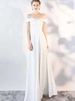 Robes De Soirée Robe Semi-formelle Blanche À Col Bateau Robe Longue