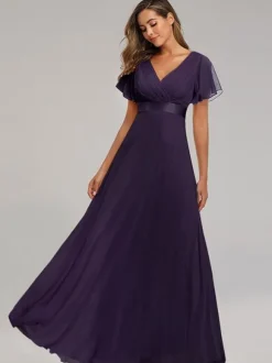 Robes De Soirée Robes De Bal En Mousseline De Soie Col En V Manches Courtes Robe Maxi Semi-formelle Robe Vert Sauge