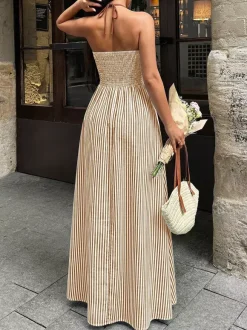 Robes de vacances maxi dos nu sans manches col V manches courtes robes d'été sexy bordeaux