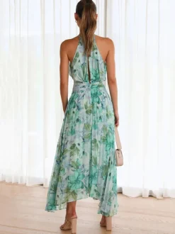Robes Fleuri Maxi Imprimées Floral Sans Manches Élégantes Couches Plissées Dos Nu Longues Robes D'été