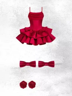 Robes gothiques Lolita à n艙uds et volants rouges