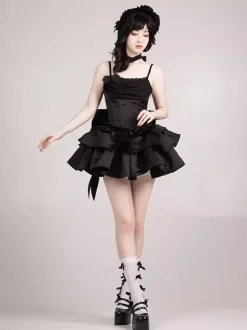 Robes gothiques Lolita à n艙uds et volants rouges