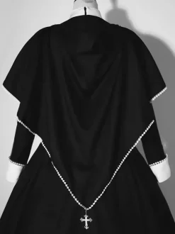 Robes gothiques Lolita à volants et blocs de couleurs croisés Noir Noir