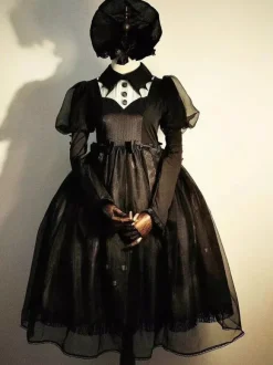 Robes gothiques Lolita à volants et n艙uds imprimé floral noir et noir