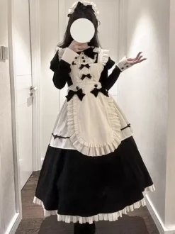 Robes gothiques Lolita à volants et n艙uds Bloc de couleurs Noir Noir
