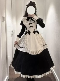Robes gothiques Lolita à volants et n艙uds Bloc de couleurs Noir Noir