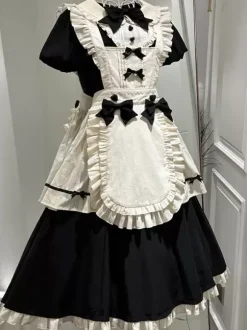 Robes gothiques Lolita à volants et n艙uds Bloc de couleurs Noir Noir