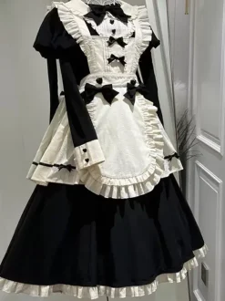 Robes gothiques Lolita à volants et n艙uds Bloc de couleurs Noir Noir