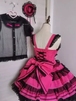 Robes gothiques Lolita à volants à pois rose vert