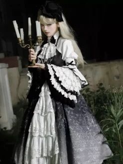 Robes gothiques Lolita en dentelle à imprimé floral noir noir