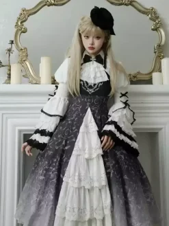 Robes gothiques Lolita en dentelle à imprimé floral noir noir
