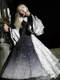 Robes gothiques Lolita en dentelle à imprimé floral noir noir