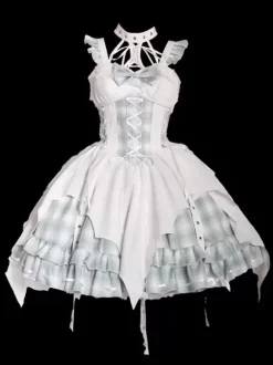 Robes Gothiques Lolita 艗illets Corset À Lacets Plaid Noir Rouge JSK