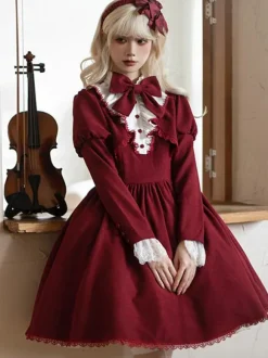 Robes Gothiques Lolita N艙uds Volants Bordeaux