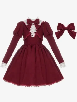Robes Gothiques Lolita N艙uds Volants Bordeaux