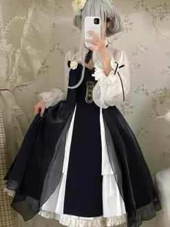 Robes Gothiques Lolita N艙uds Volants Noir Blanche Vintage
